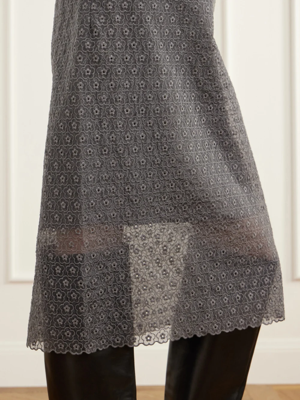 Close-up detail of the Cecilie Bahnsen Bria Scalloped Cotton-blend Floral-lace Midi Skirt