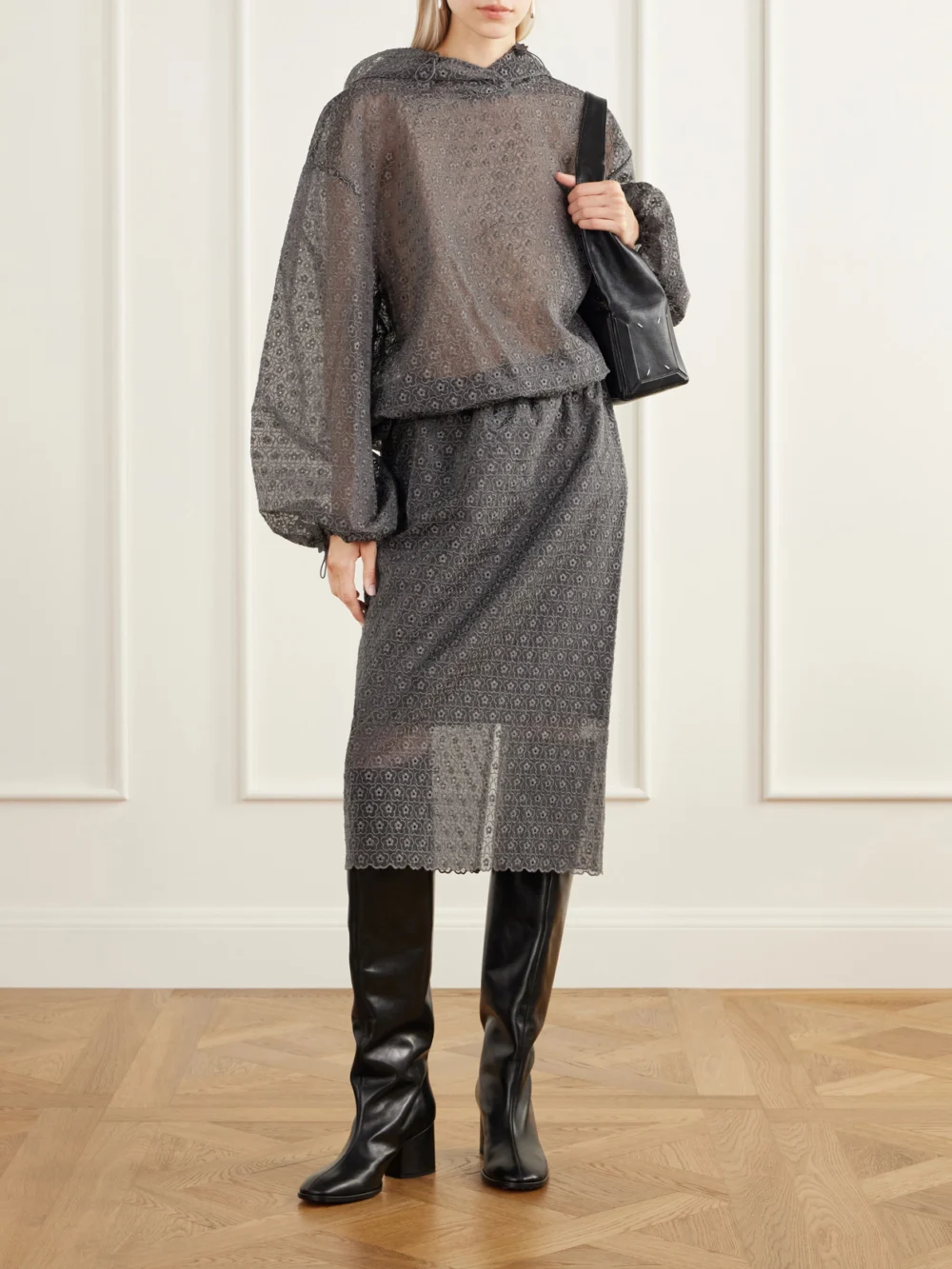 Cecilie Bahnsen Bria Scalloped Cotton-blend Floral-lace Midi Skirt, worn by a model