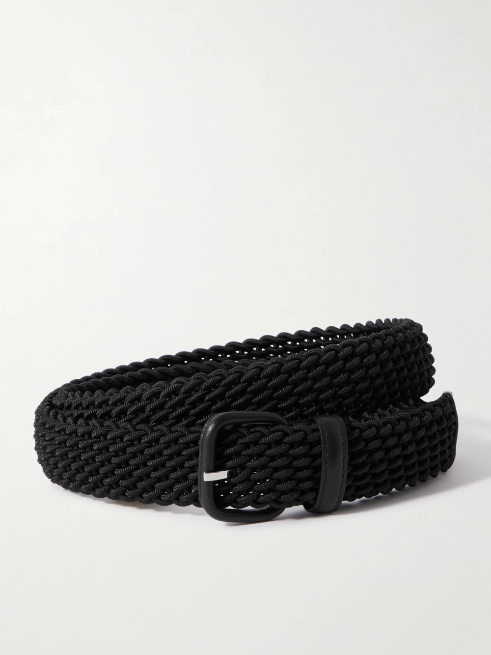 Charvet Woven Leather-trimmed Cord Belt in black