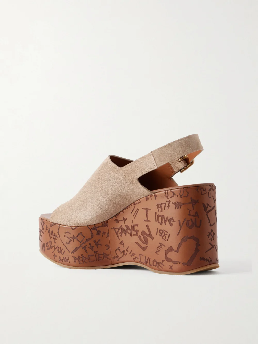 Back view of the Chloé Maxime Suede Platform Wedge Sandals