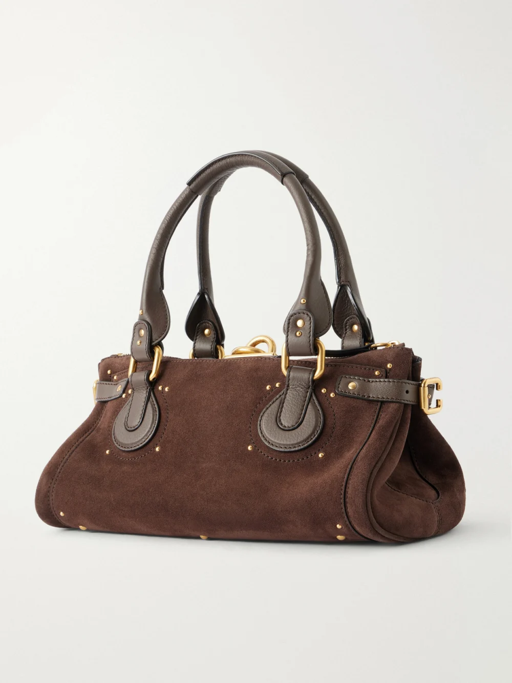 Back view of the Chloé Paddington Leather-trimmed Suede Shoulder Bag