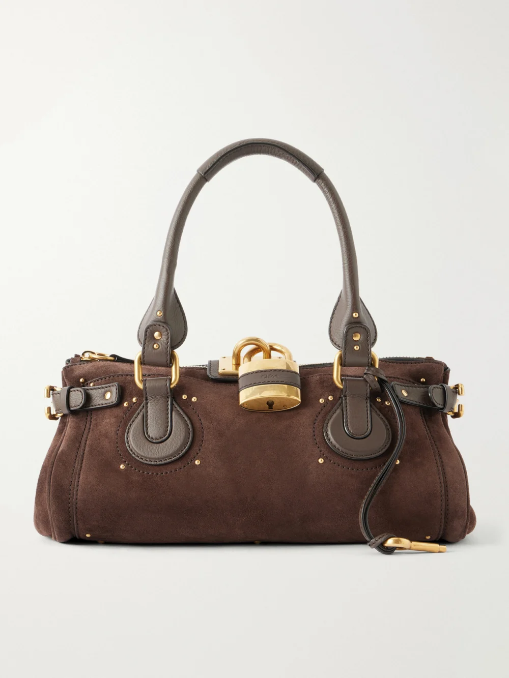 Chloé Paddington Leather-trimmed Suede Shoulder Bag in brown