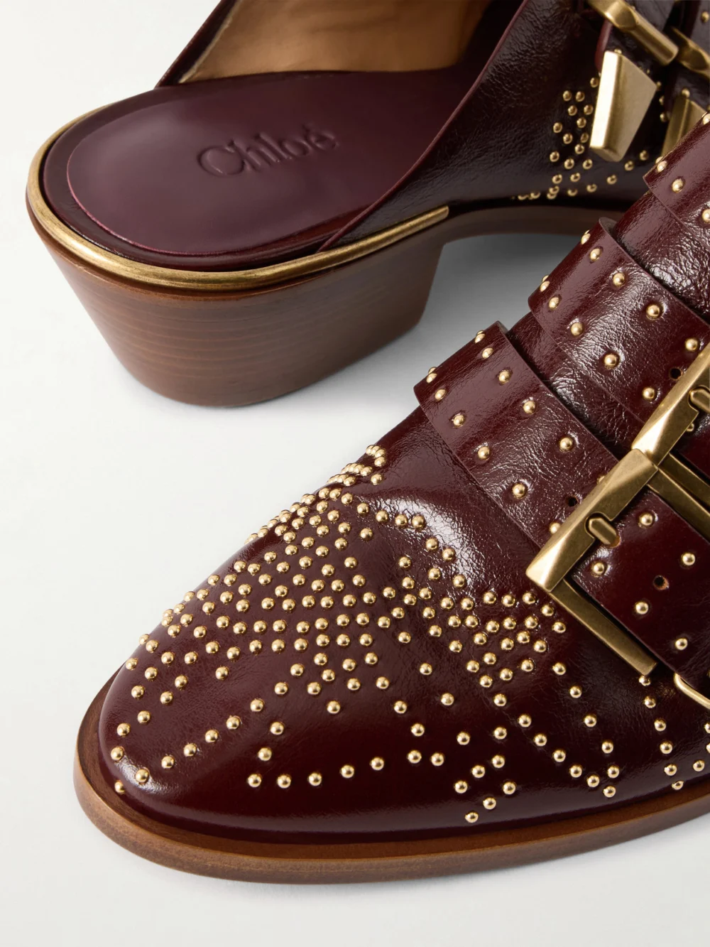 Close-up detail of the Chloé Susanna Studded Leather Mules