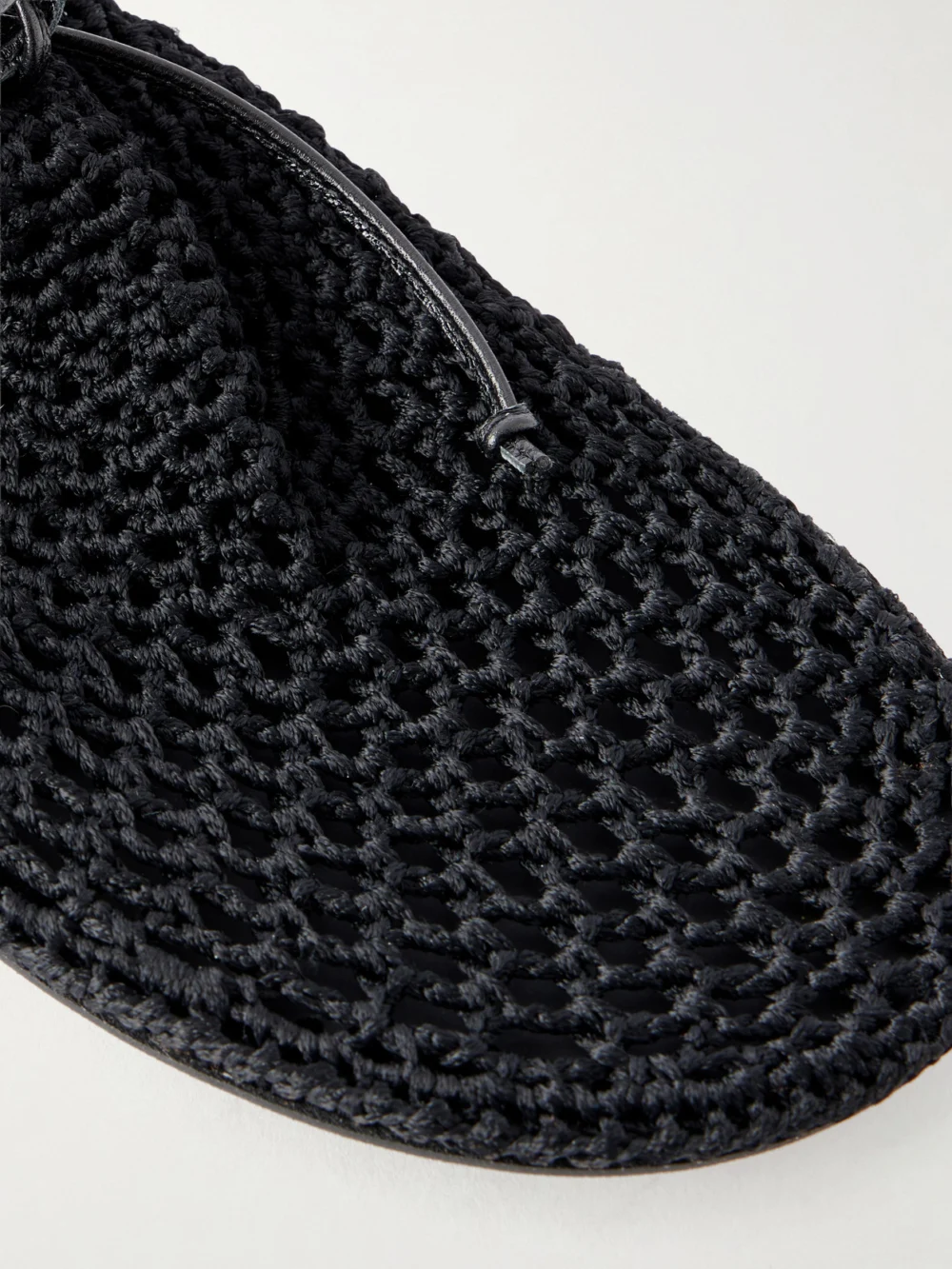 Close-up detail of the Christen Hand Crochet Ballerina Leather-trimmed Flats