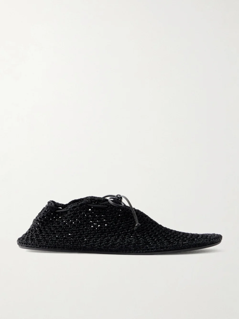 Christen Hand Crochet Ballerina Leather-trimmed Flats in black