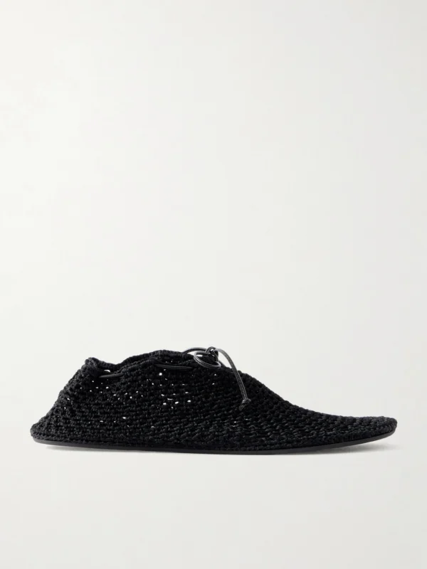 Christen Hand Crochet Ballerina Leather-trimmed Flats