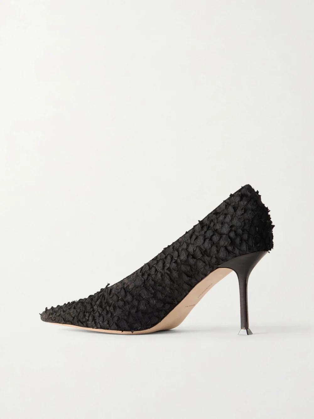 Back view of the Christen Helix 75 Frayed Fish Skin Pumps