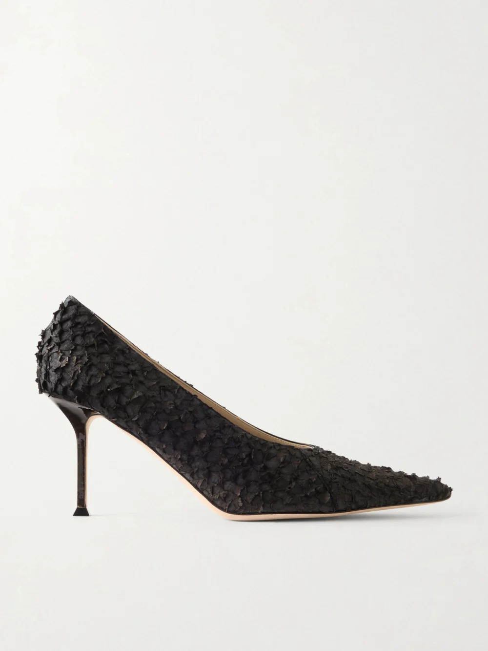 Christen Helix 75 Frayed Fish Skin Pumps in black