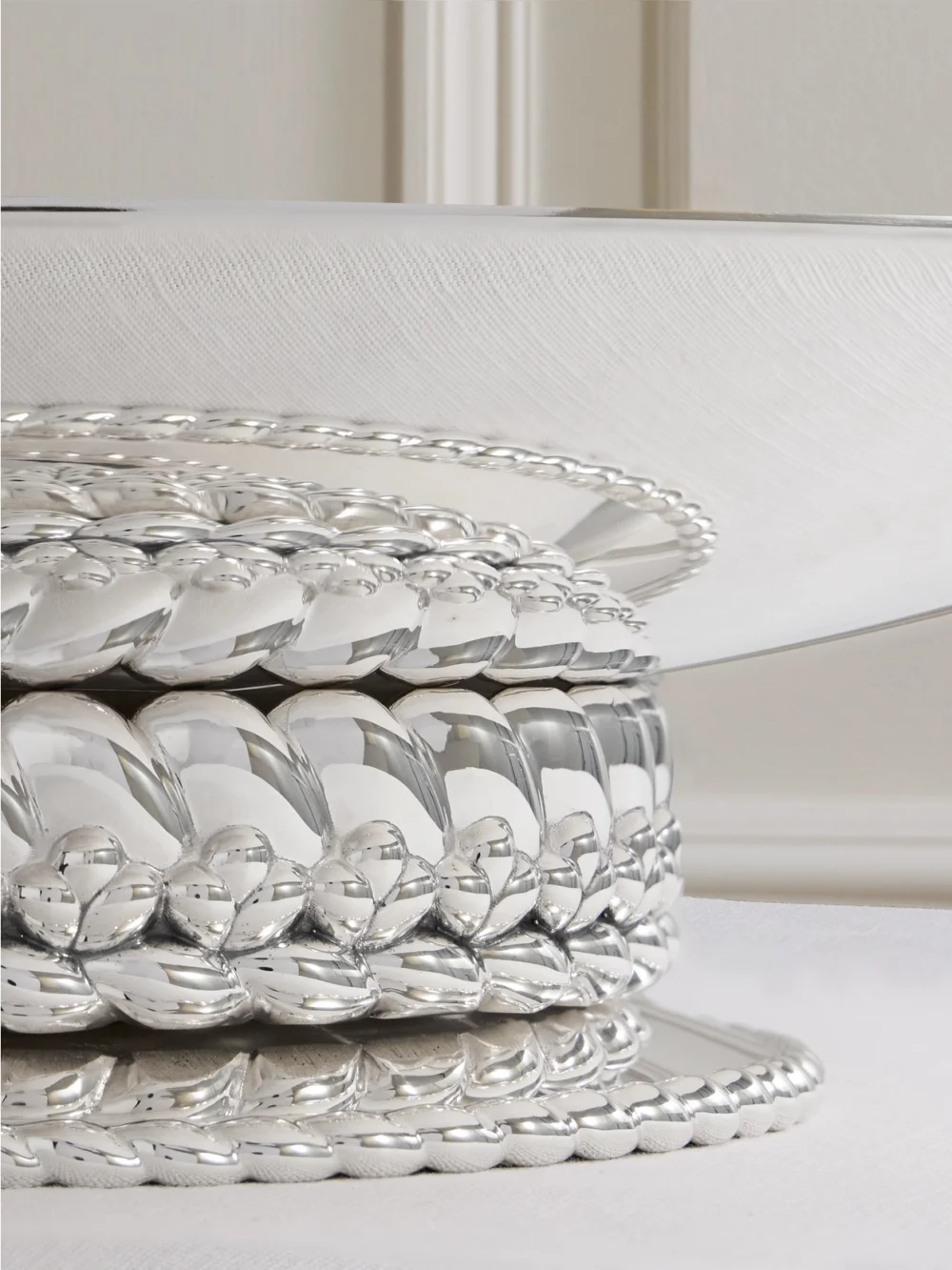 Close-up detail of the Christofle Babylone Embellished Silver-plated Serving Dish