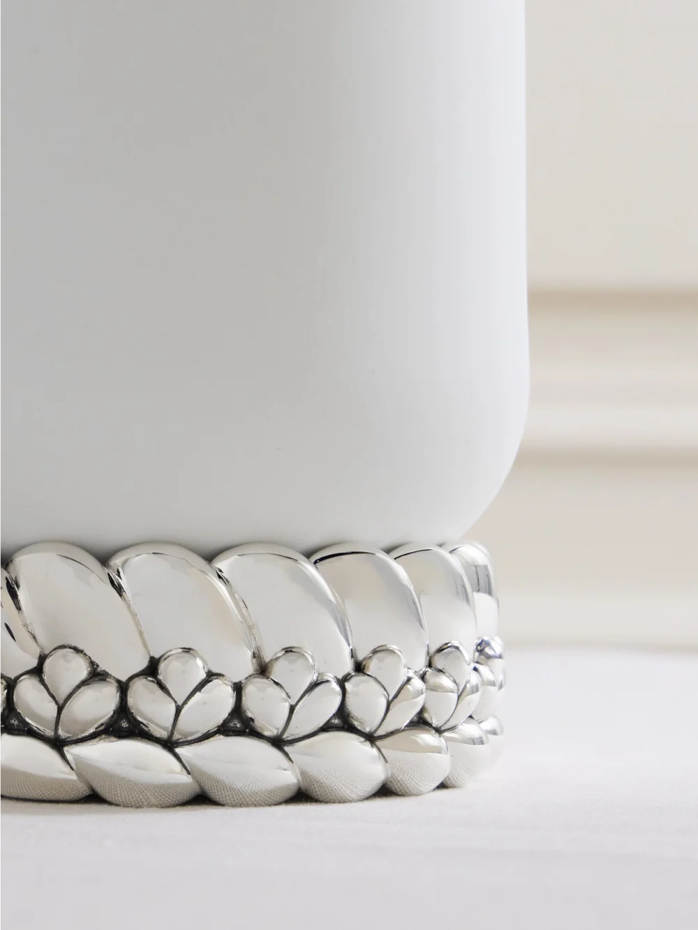 Close-up detail of the Christofle Babylone Large Silver-plated Embellished Porcelain Vase