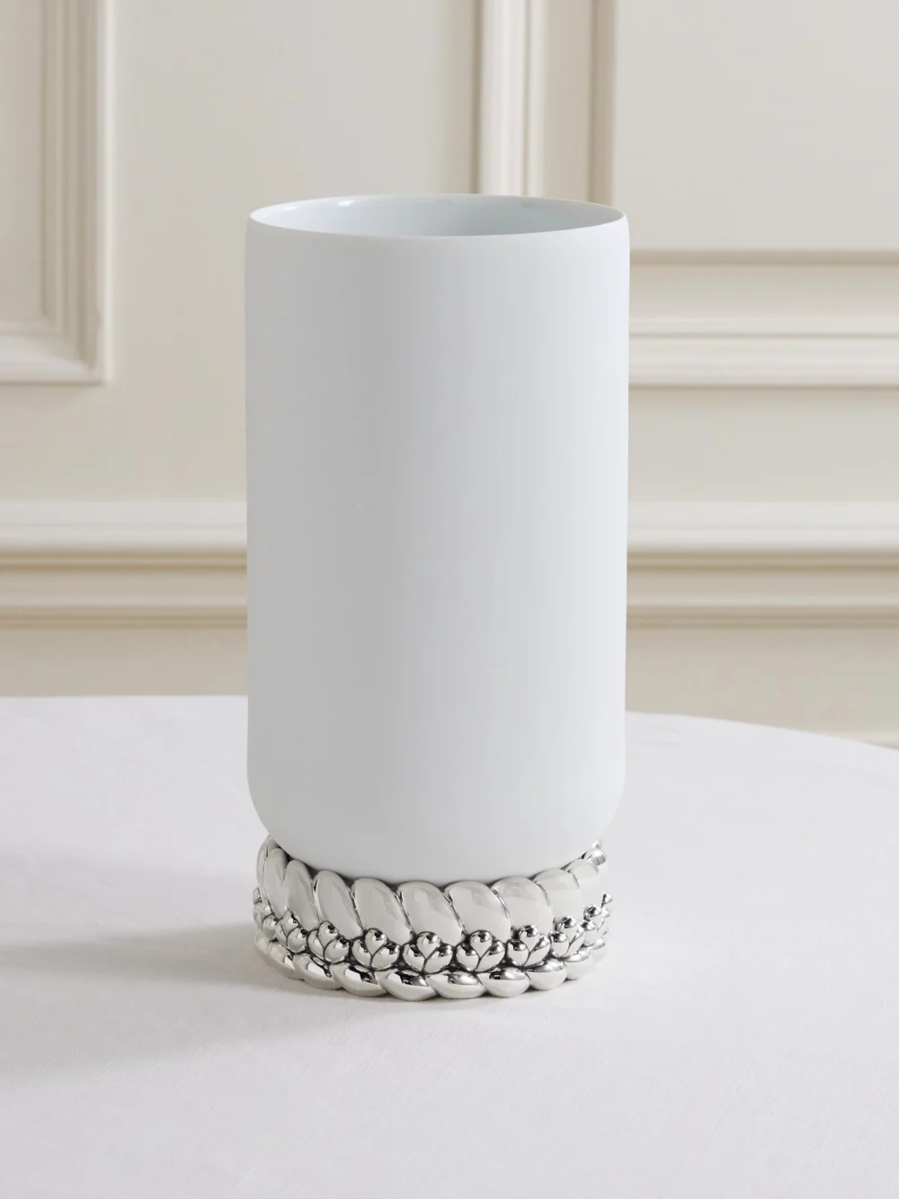 Christofle Babylone Large Silver-plated Embellished Porcelain Vase