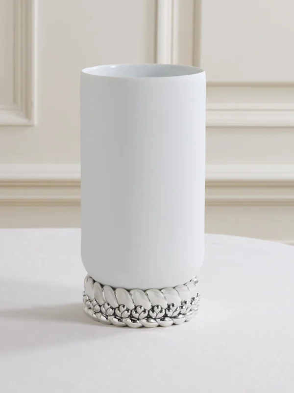 Christofle Babylone Large Silver-plated Embellished Porcelain Vase