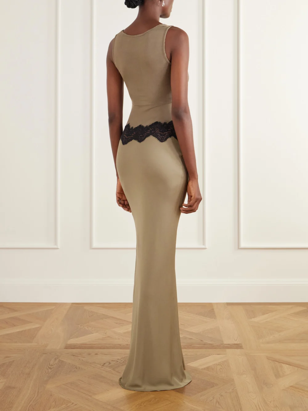 Back view of the Christopher Esber Verner Cut-out Ribbed Lace-trimmed Jersey Midi Dress