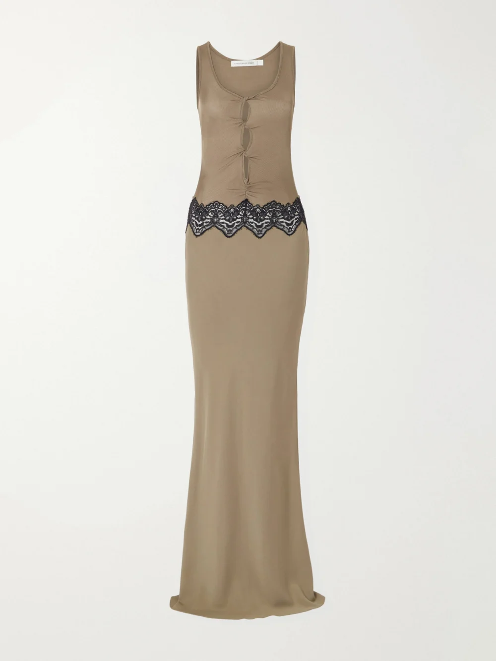 Christopher Esber Verner Cut-out Ribbed Lace-trimmed Jersey Midi Dress in beige