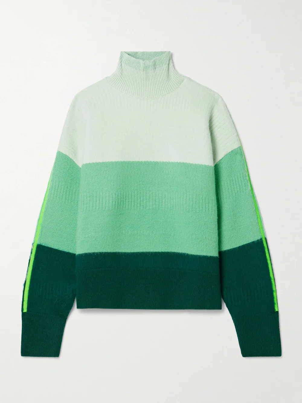 Christopher John Rogers Brushed Striped Merino Wool-blend Turtleneck Sweater in green