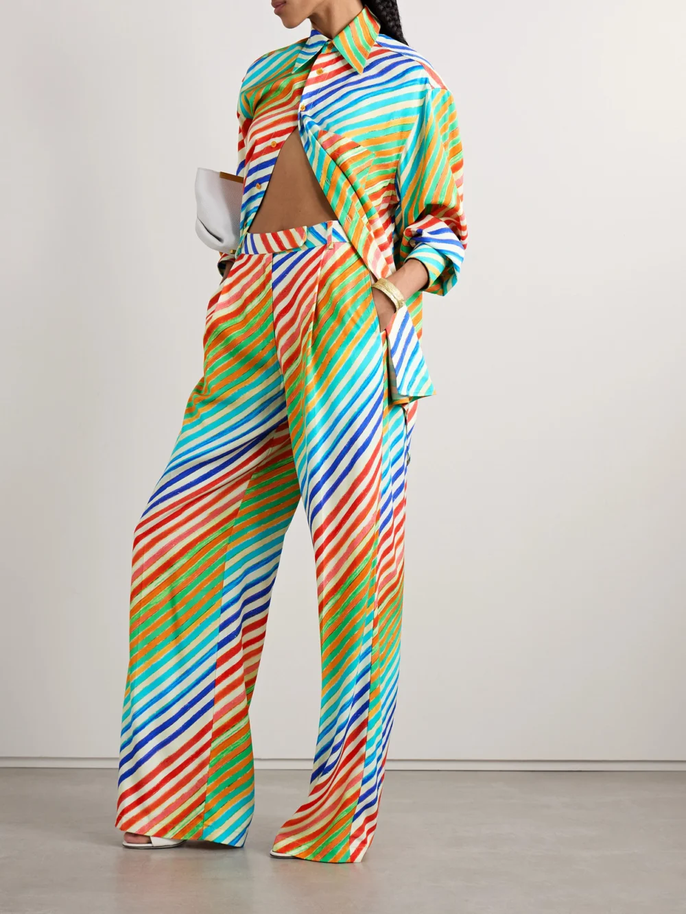 Christopher John Rogers Crayon Striped Twill Shirt, worn by a model