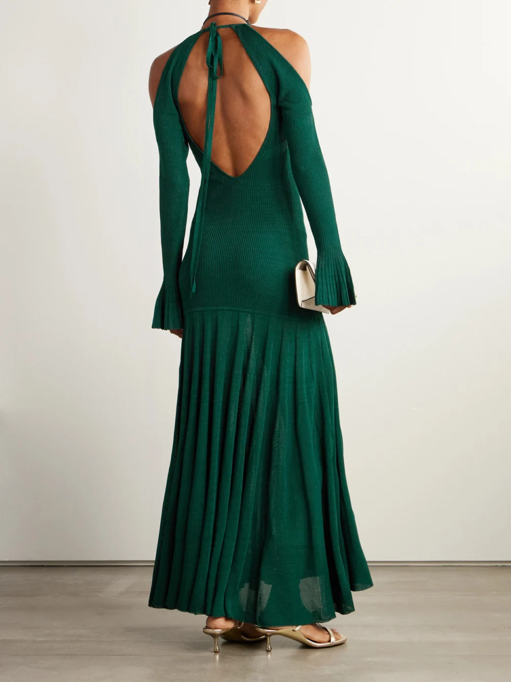 Back view of the Christopher John Rogers Cutout Ribbed-knit Maxi Dress