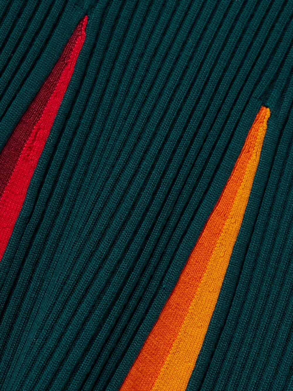 Close-up detail of the Christopher John Rogers Godet Striped Ribbed Merino Wool Polo Maxi Dress