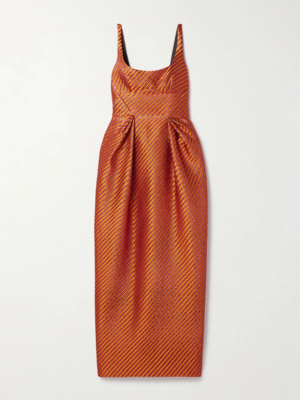 Christopher John Rogers Pleated Striped Metallic Jacquard Maxi Dress in orange