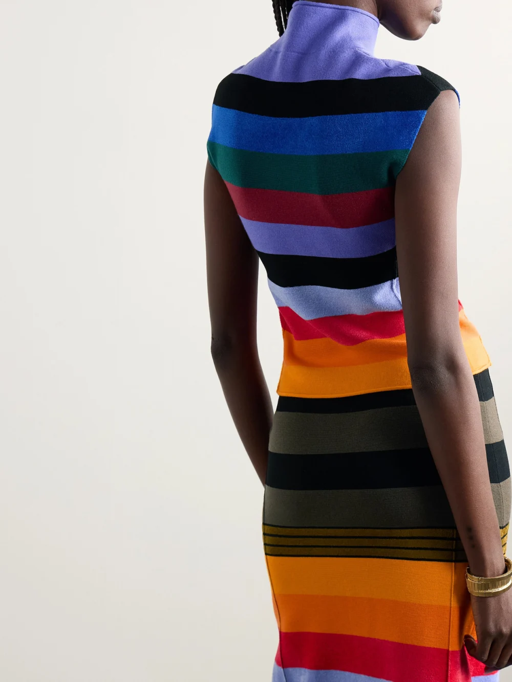 Back view of the Christopher John Rogers Striped Wool-blend Turtleneck Tank