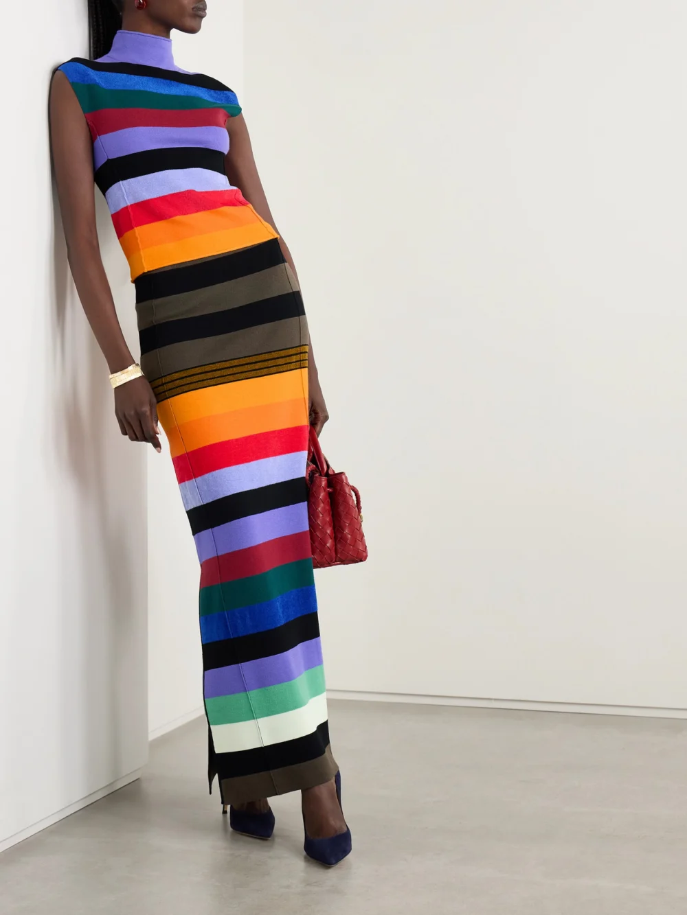 Christopher John Rogers Striped Wool-blend Turtleneck Tank, worn by a model
