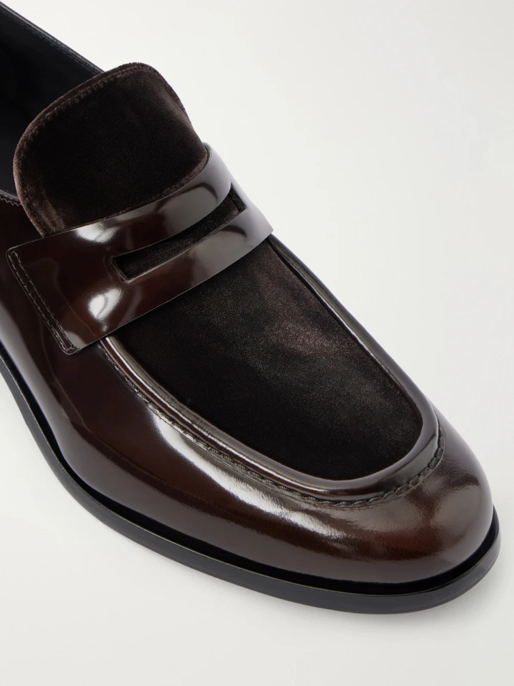 Close-up detail of the Church's Prudence 45 Velvet-trimmed Leather Loafers