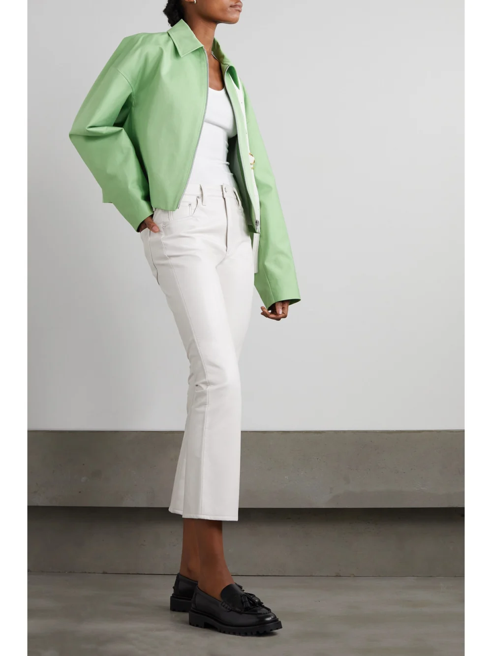 Citizens of Humanity Isola Cropped Bootcut Recycled Leather-blend Pants, worn by a model
