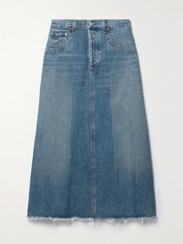 Citizens of Humanity Raian Frayed Paneled Organic Denim Midi Skirt