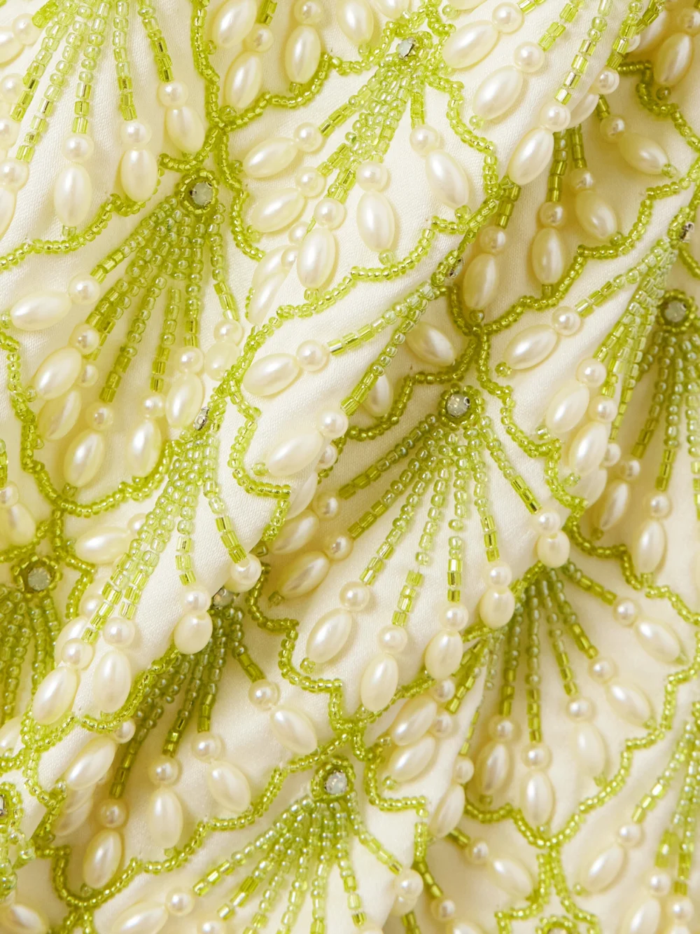 Close-up detail of the Clio Peppiatt Ariel Strapless Scalloped Embellished Satin Gown