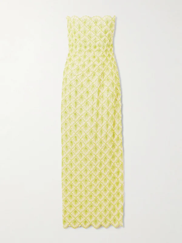 Clio Peppiatt Ariel Strapless Scalloped Embellished Satin Gown