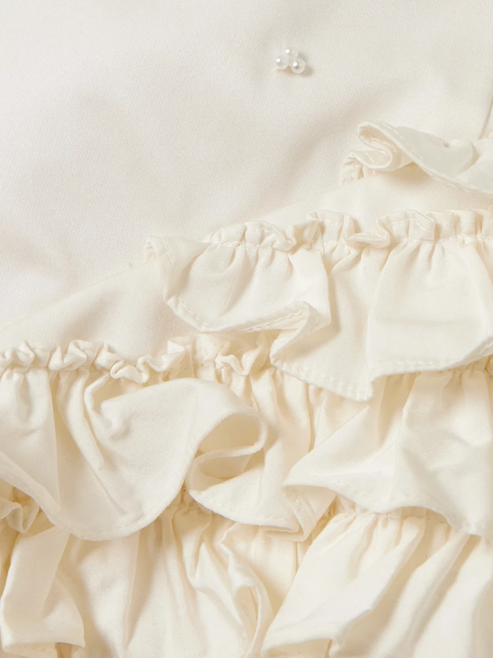 Close-up detail of the Clio Peppiatt Ballerina Embellished Ruffled Taffeta Mini Dress