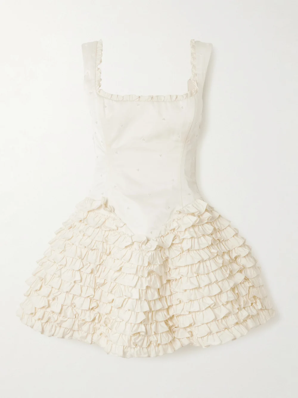 Clio Peppiatt Ballerina Embellished Ruffled Taffeta Mini Dress in ivory