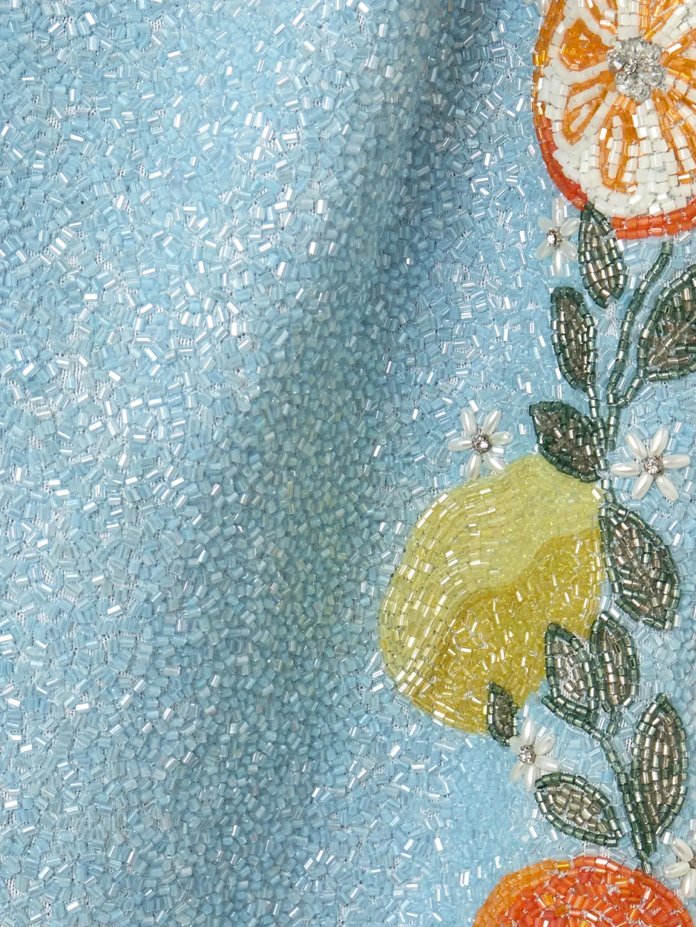 Close-up detail of the Clio Peppiatt Capri Crystal-embellished Beaded Stretch-tulle Mini Dress