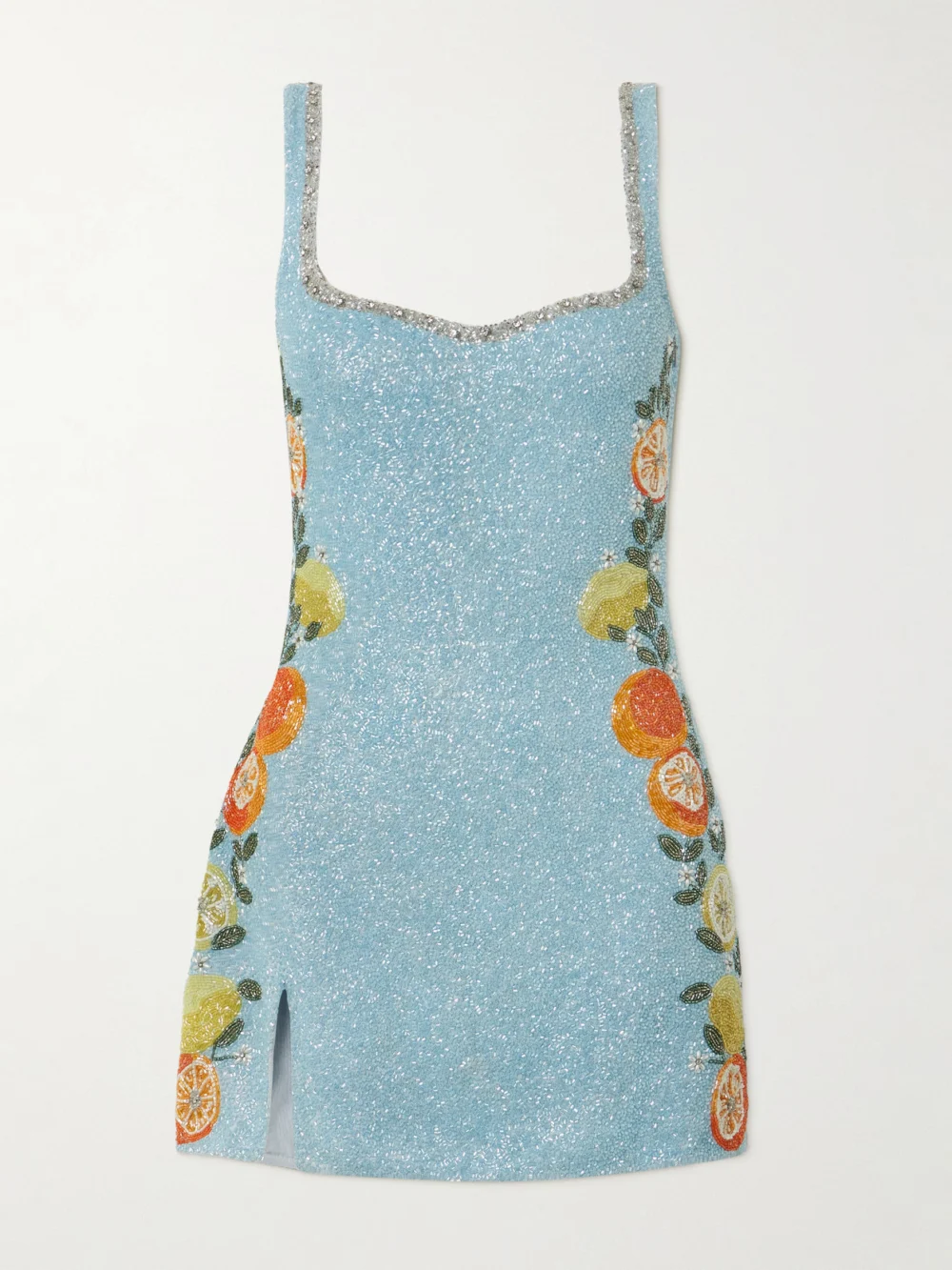Clio Peppiatt Capri Crystal-embellished Beaded Stretch-tulle Mini Dress in blue