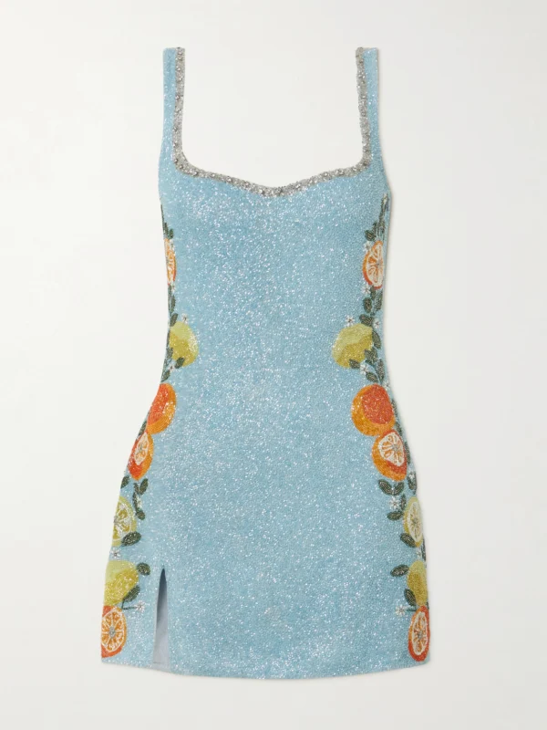 Clio Peppiatt Capri Crystal-embellished Beaded Stretch-tulle Mini Dress