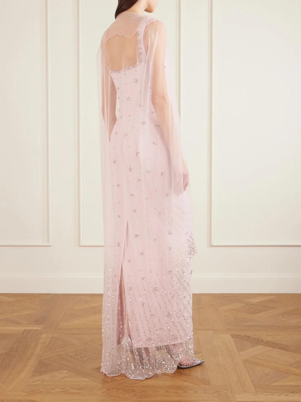 Back view of the Clio Peppiatt Moonray Scalloped Embellished Tulle Cape