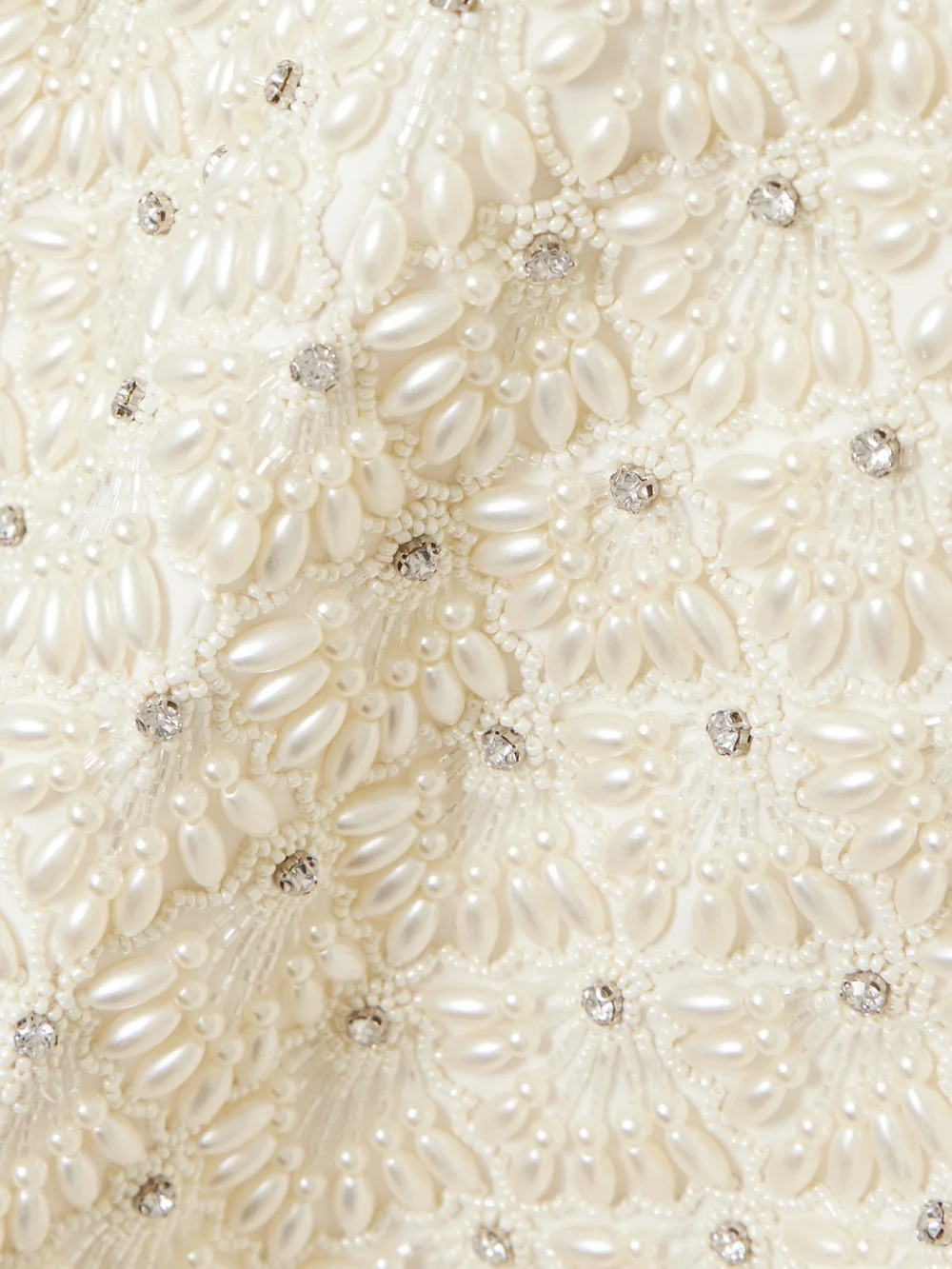 Close-up detail of the Clio Peppiatt Scallop Strapless Embellished Taffeta Mini Dress