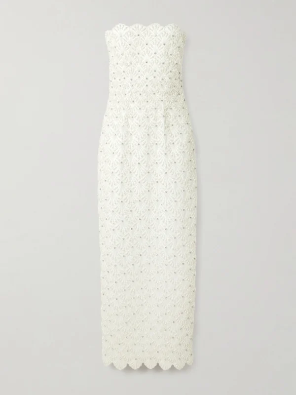 Clio Peppiatt Strapless Scalloped Embellished Taffeta Gown