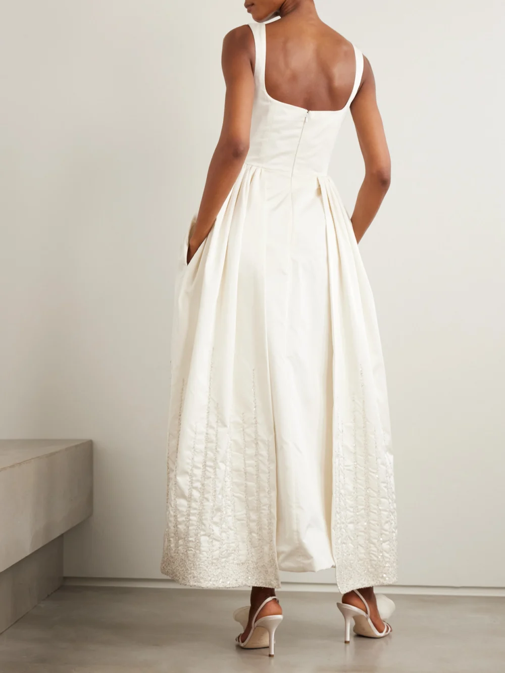 Back view of the Clio Peppiatt Sunbeam Paneled Embellished Taffeta Gown