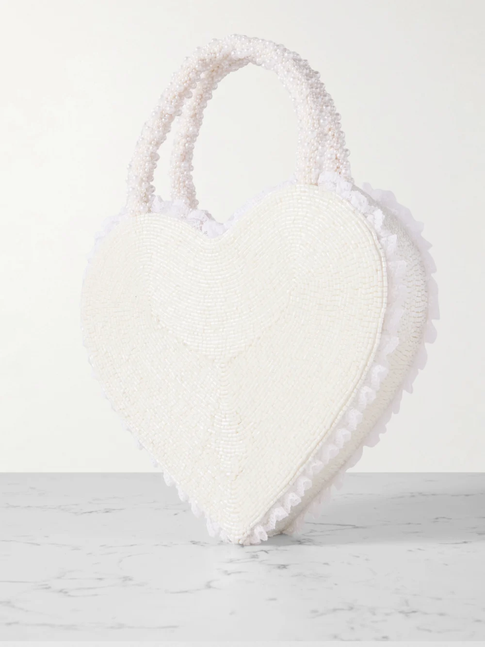 Back view of the Clio Peppiatt Til Death Do Us Part Lace-trimmed Beaded Twill Tote