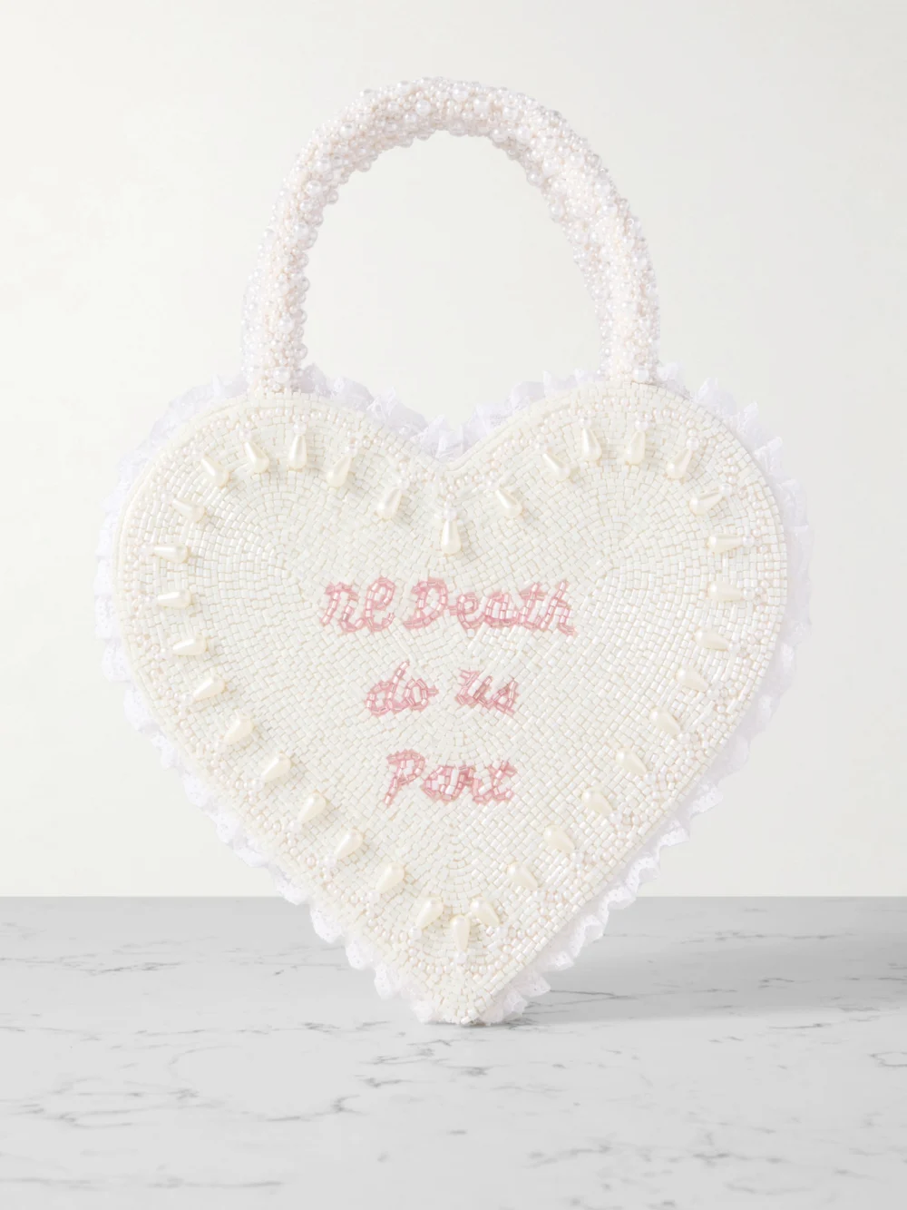 Clio Peppiatt Til Death Do Us Part Lace-trimmed Beaded Twill Tote in ivory