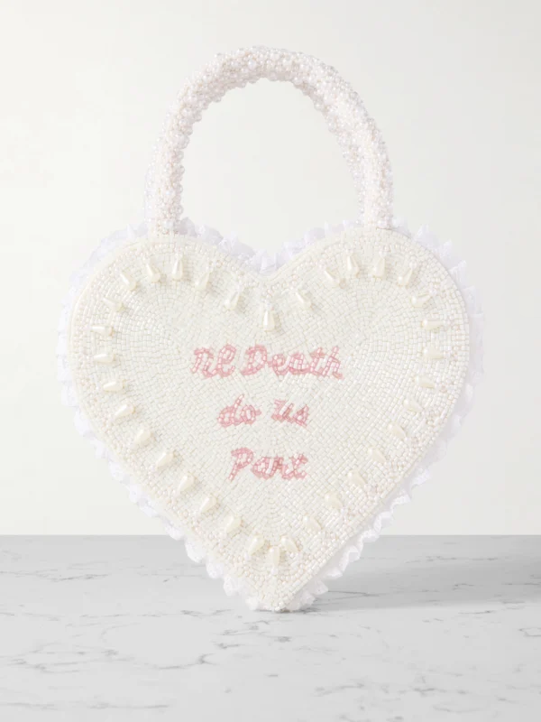 Clio Peppiatt Til Death Do Us Part Lace-trimmed Beaded Twill Tote