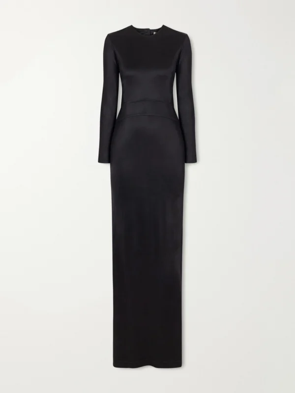 Co Backless Paneled Satin Maxi Dress