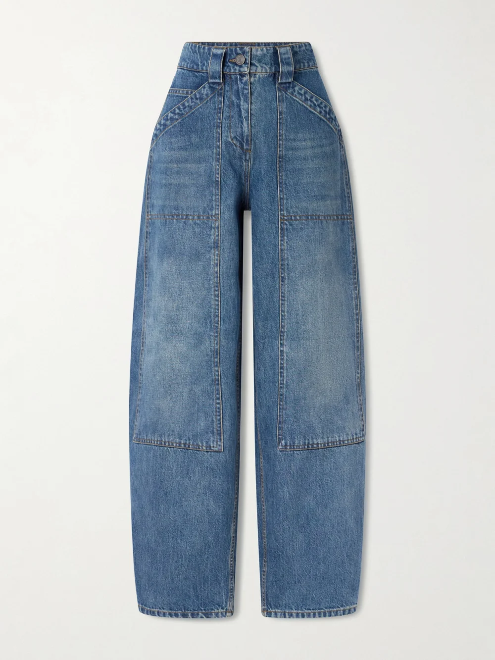Co Paneled Mid-rise Barrel-leg Jeans in mid denim