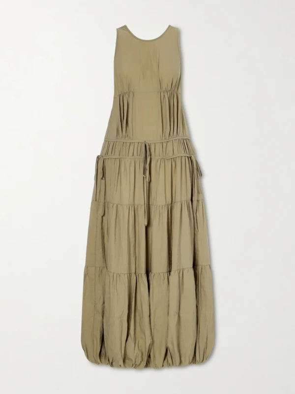 Co Pleated Knotted Satin Midi Dress