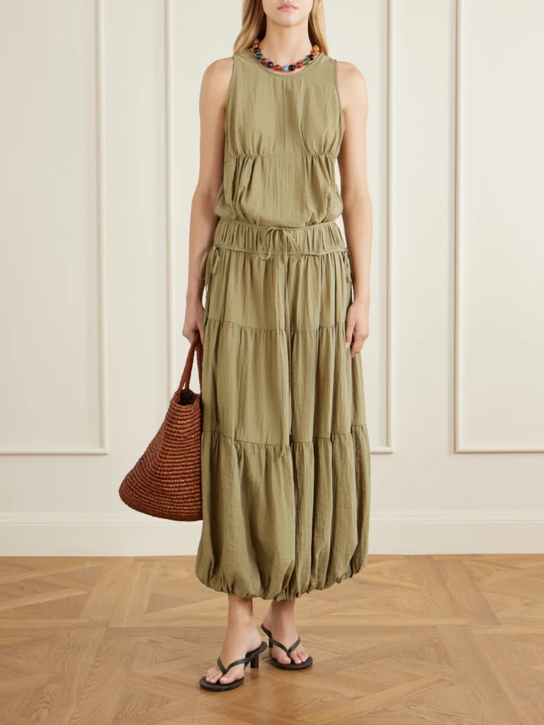 Co Pleated Knotted Satin Midi Dress