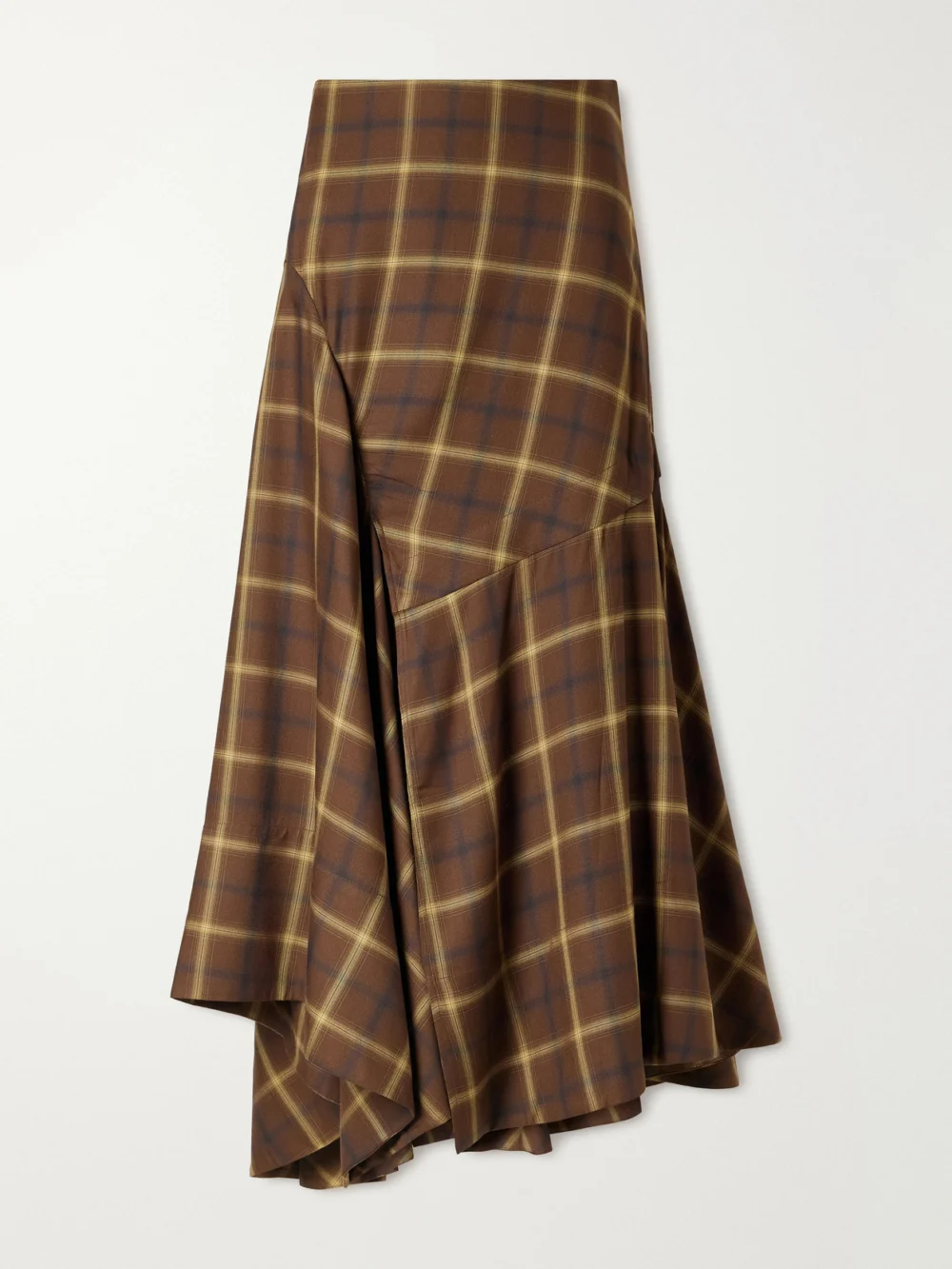 Co Slash Checked Crepe Midi Skirt in chocolate