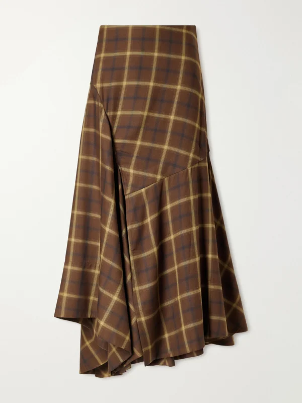 Co Slash Checked Crepe Midi Skirt