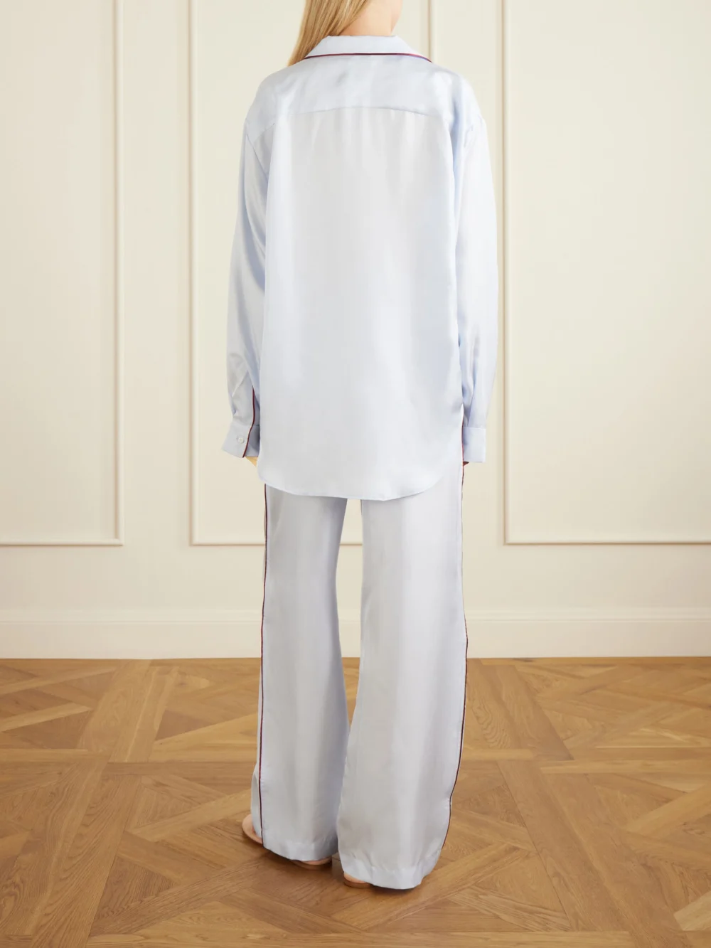 Back view of the Comme Si Piped Silk-twill Pajama Set