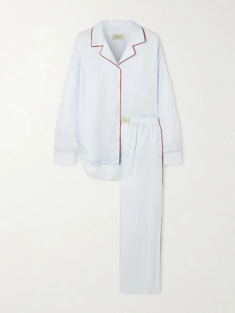 Comme Si Piped Silk-twill Pajama Set in sky blue